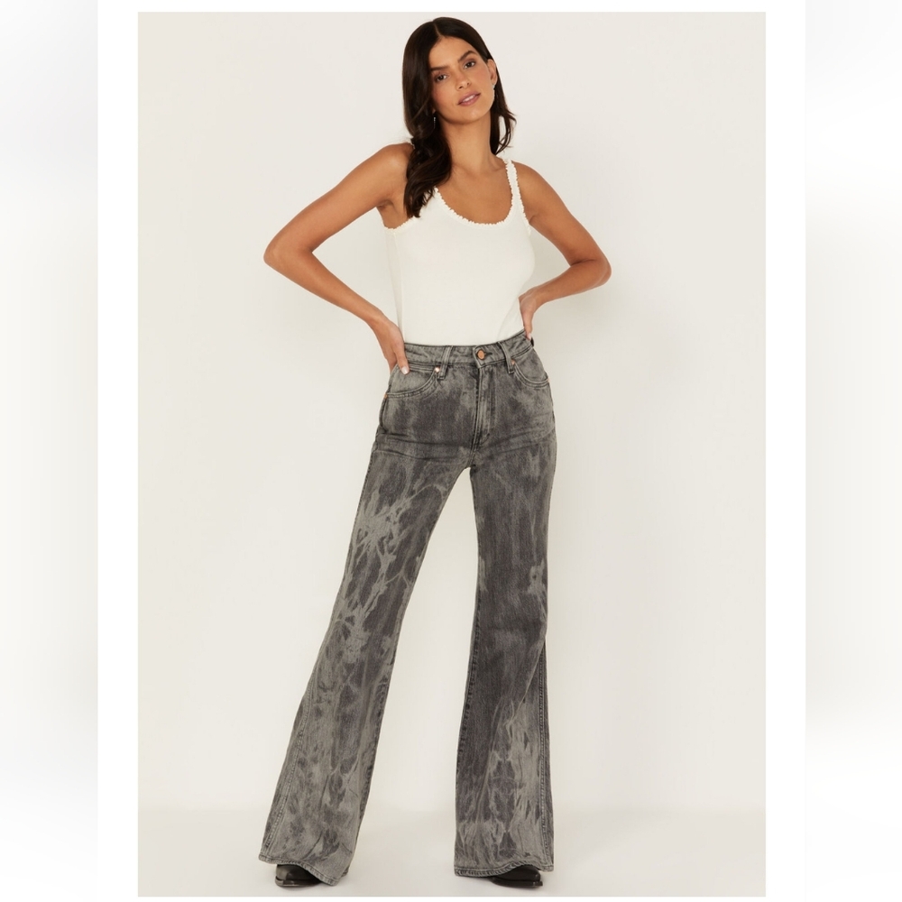 Wrangler Wanderer Laser Acid Wash High Rise Distressed Flare Jeans Grunge 27/30